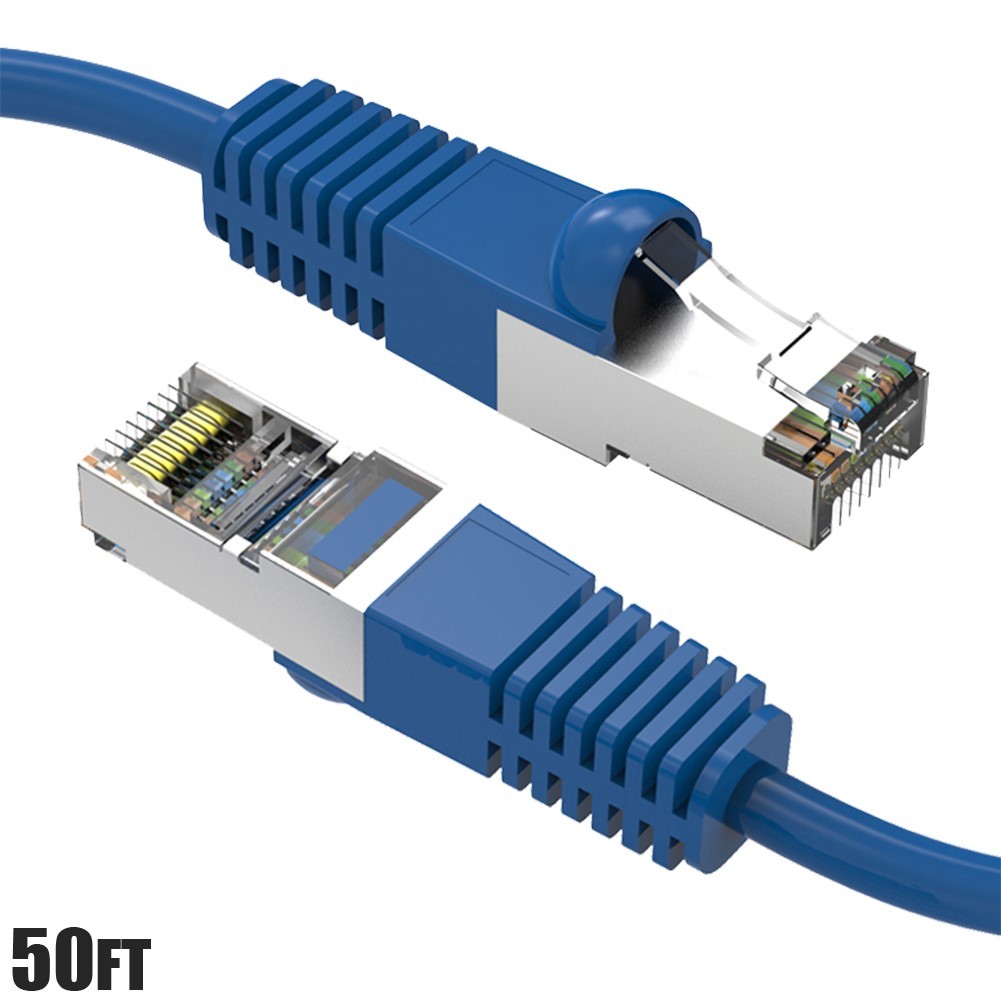 50FT Cat7 RJ45 Network LAN Ethernet Shielded Cable SSTP Copper Wire 600MHz Blue