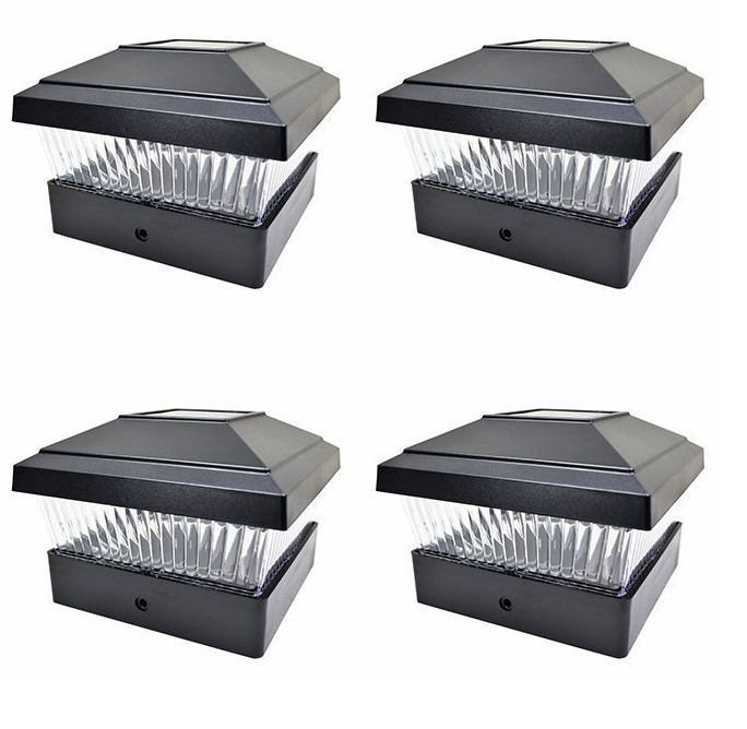 4pk Black 5"X5" Solar Powered Bright LED Post Deck Cap Square Fence Light PL245B