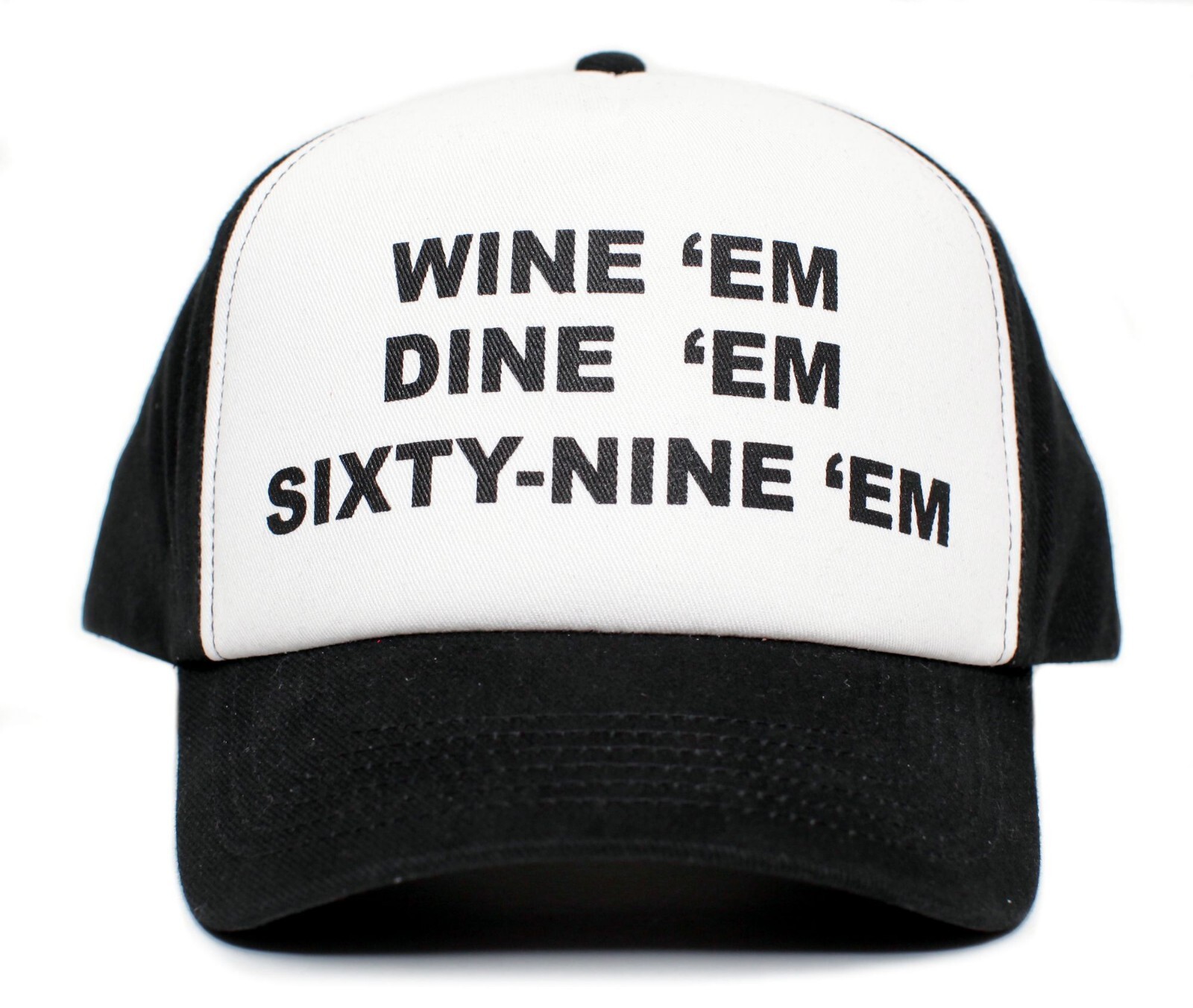 CUSTOM WINE'em DINE'em SIXTY-NINE'em 69 Dumb and Dumber Sea-bass Hat Cap Wine