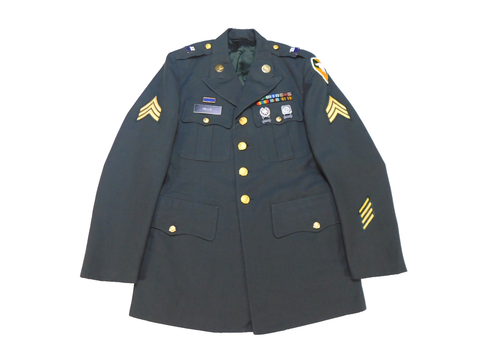 Named US Army Dress Coat 38 R 163rd Armor Cavalry PUC Green P/W 344 Uniform 1986