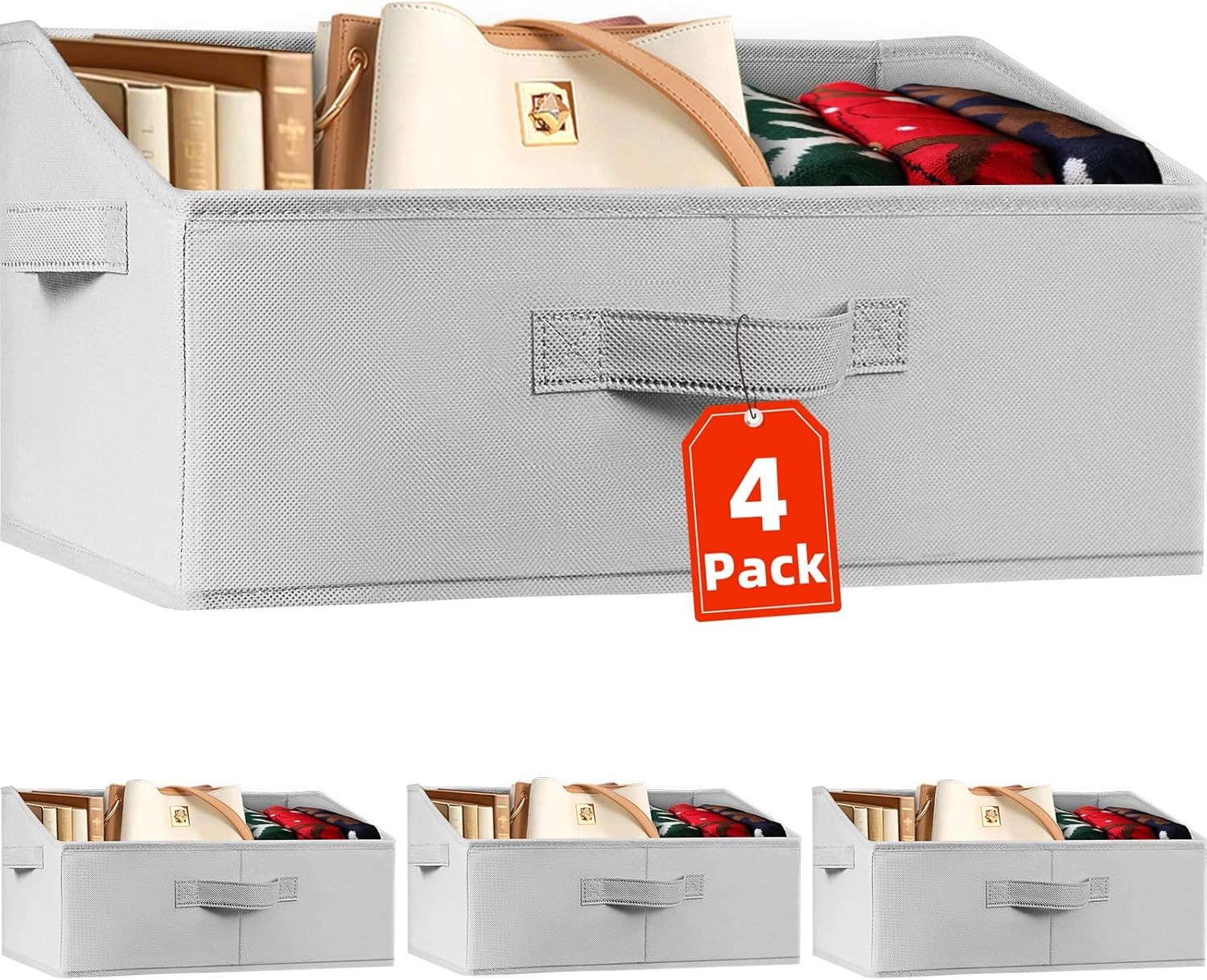 Criusia Closet Organizers Bins 4 Pack Large Fabric with Handles for Home