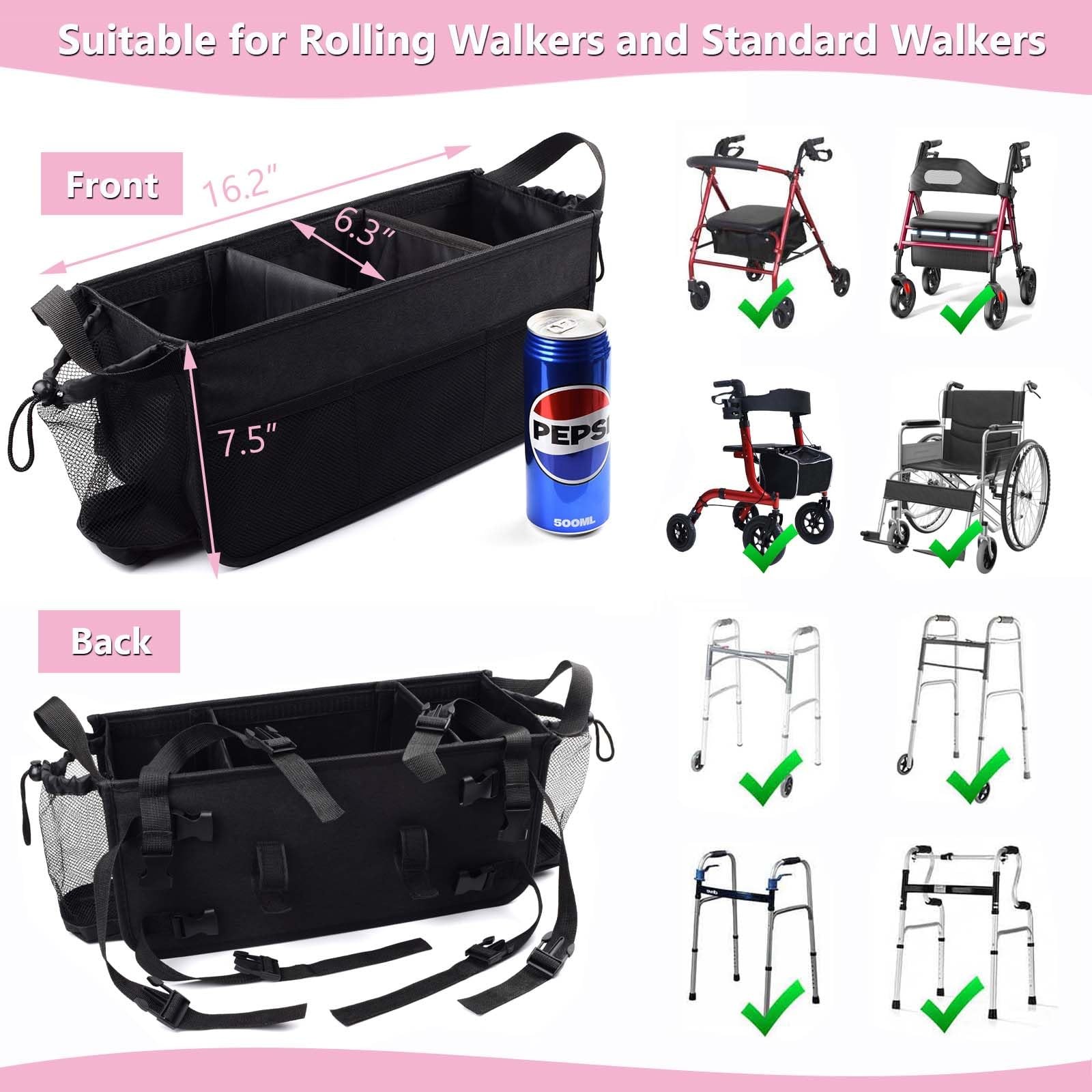 Upgraded Rollator Basket Foldable Rollator Walker Storage Bag with Cup Holder...