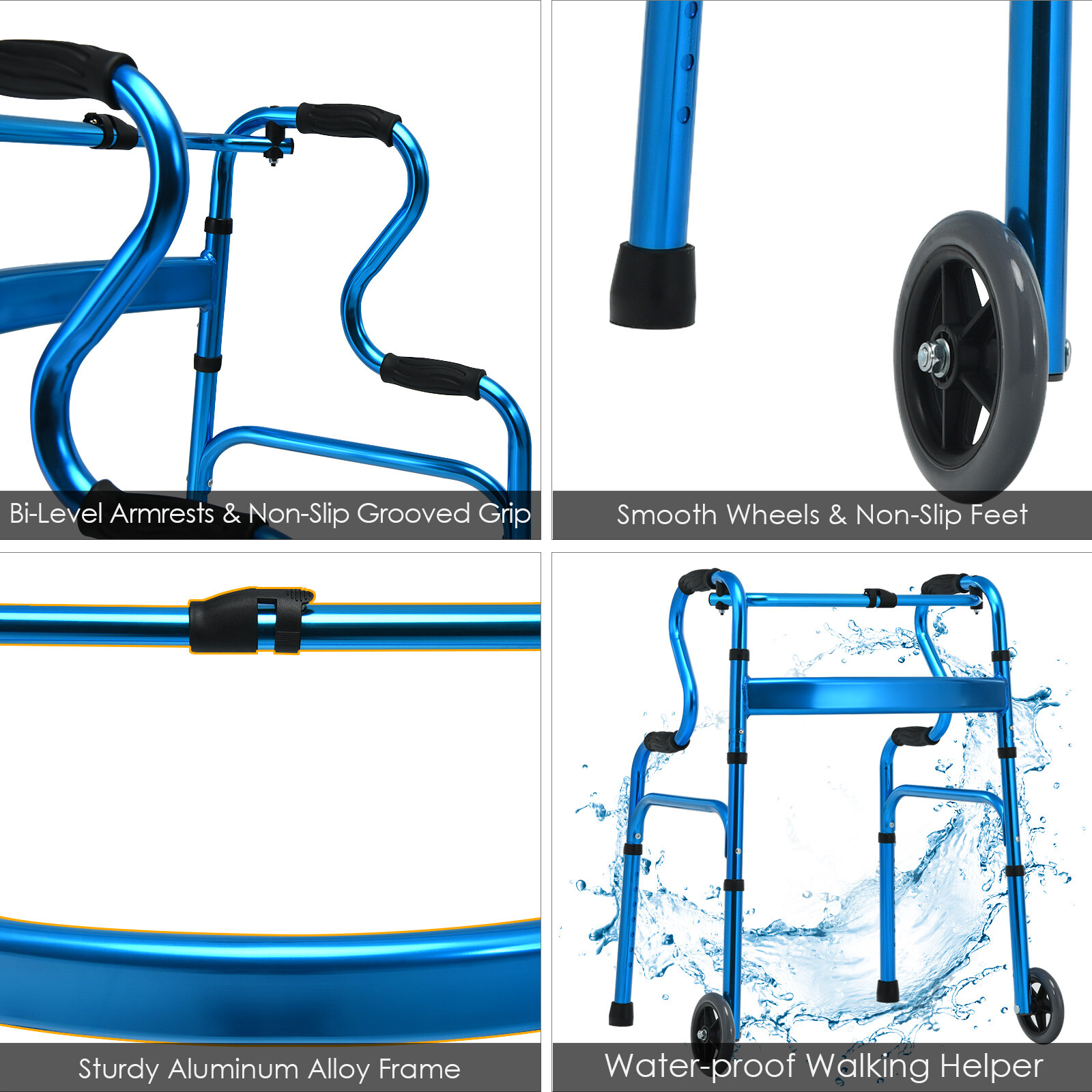 Goplus Heavy-Duty Folding 3 in 1 Stand-Assist Walker Aluminum Alloy W/Wheel Blue