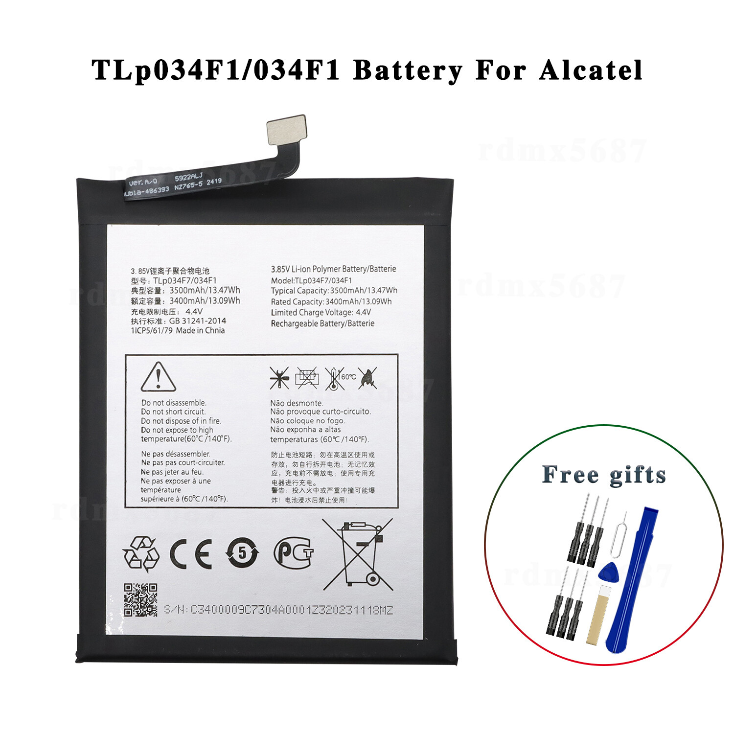 TLp034F1 TLp034F7 Battery For TracFone Straight Talk TCL A3X A600DL Tools
