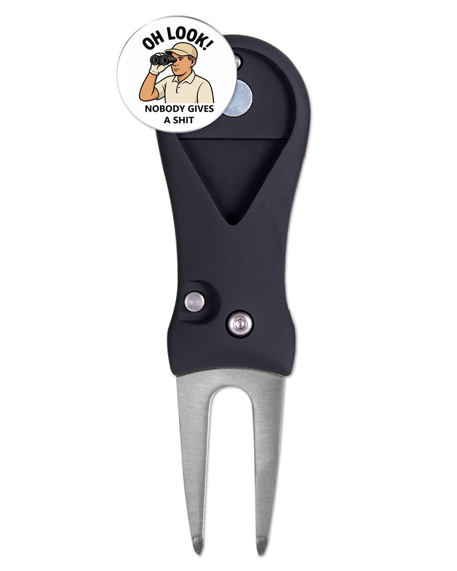 Oh Look! Nobody Gives A Funny Golf Ball Marker + Switchblade Divot Tool Novelty