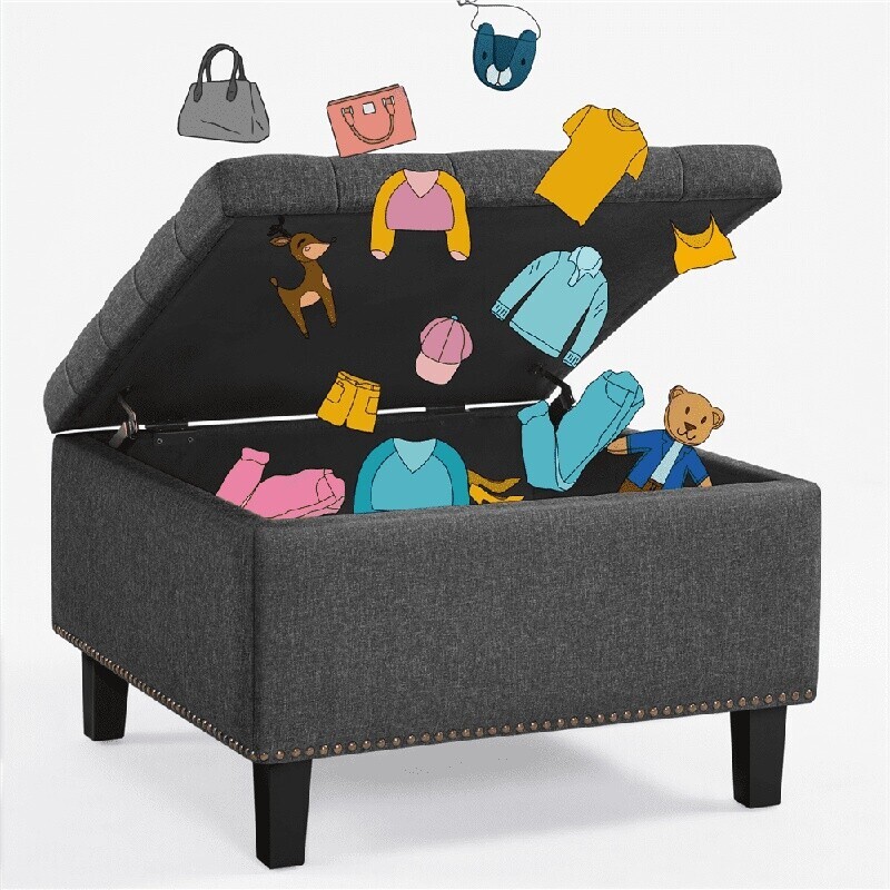 Modern Storage Ottoman Bench W/ Button-Tufted Seat Living Room Entryway New