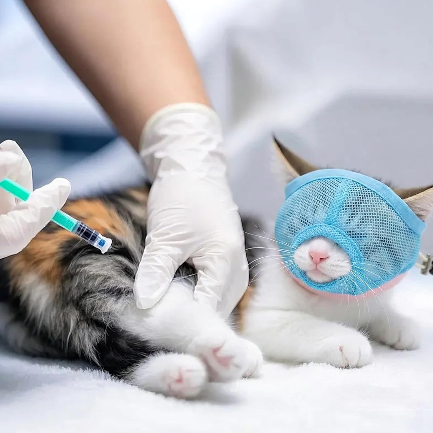 2Pcs Cat Muzzle for Grooming & Nail Trimming, Breathable Mesh Muzzles to Prevent