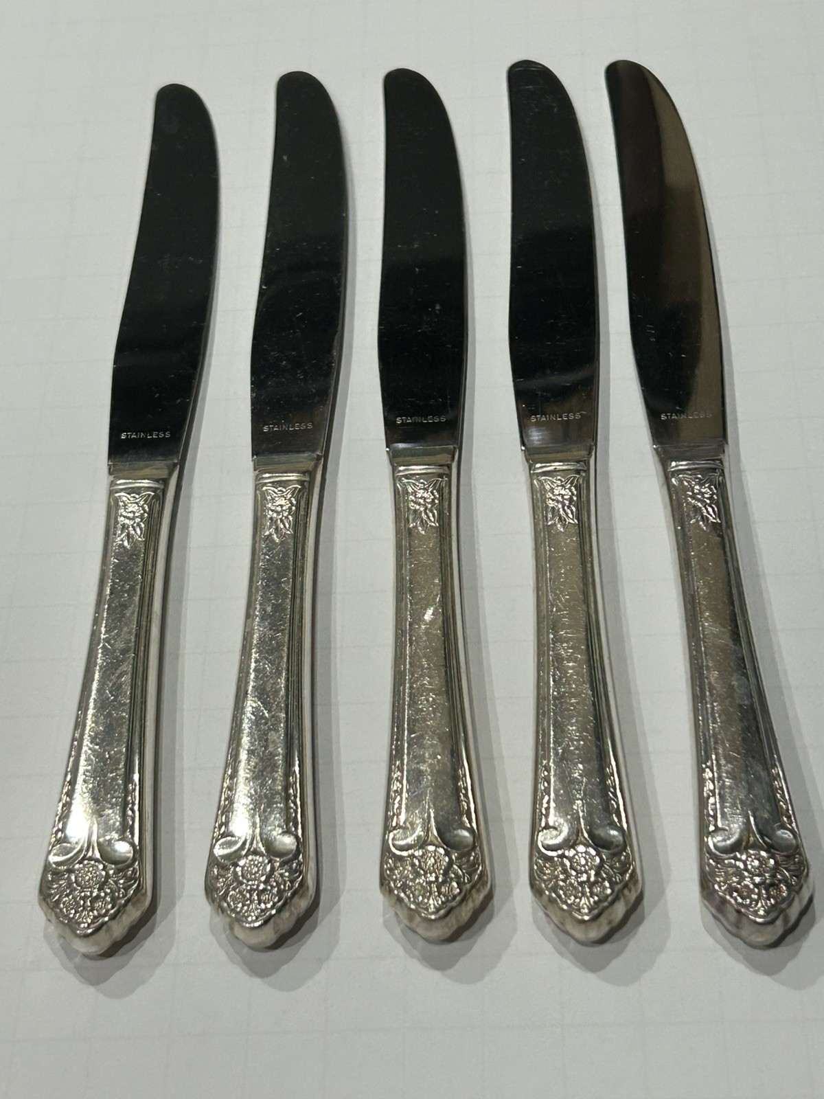 5  VTG Rogers & Bro  STARLIGHT Reinforced Silverplate Dinner Knives IS  9 1/8"