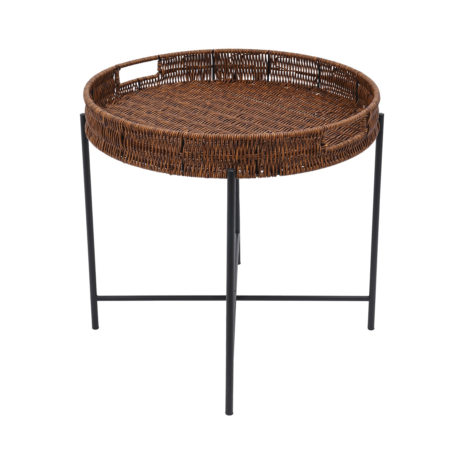 Black, Brown Small Round End Table Indoor Wicker Rattan Side Table,Round Tray