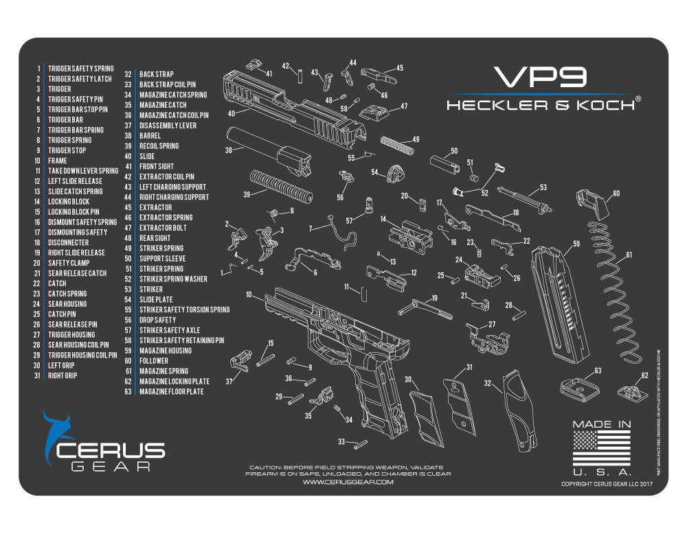 For Heckler & Koch HK VP9 PREMIUM Armorers Cleaning Mat Cerus Gear HK VP9