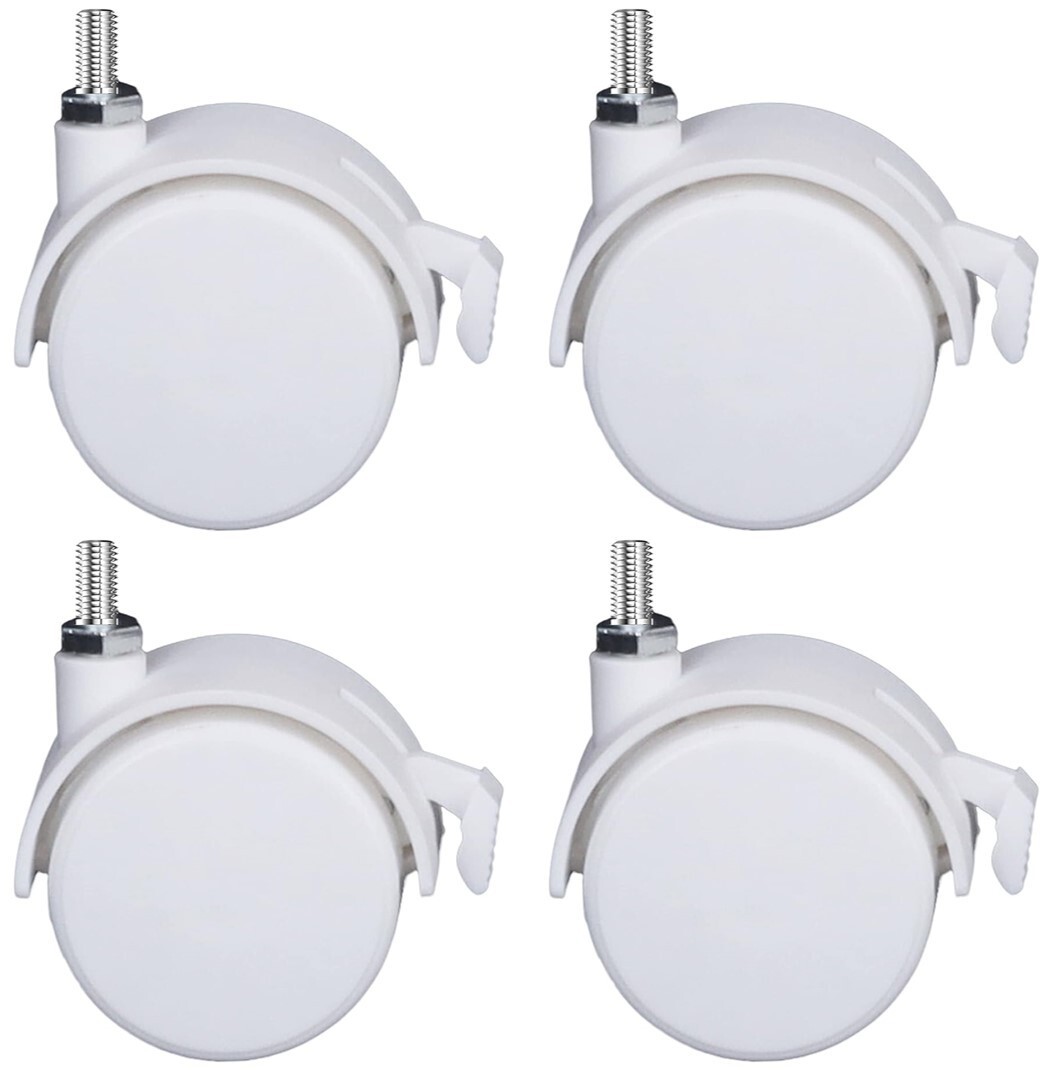 White 2" Threaded Stem Locking Swivel Casters Furniture Wheel M8-1.25 x 15mm