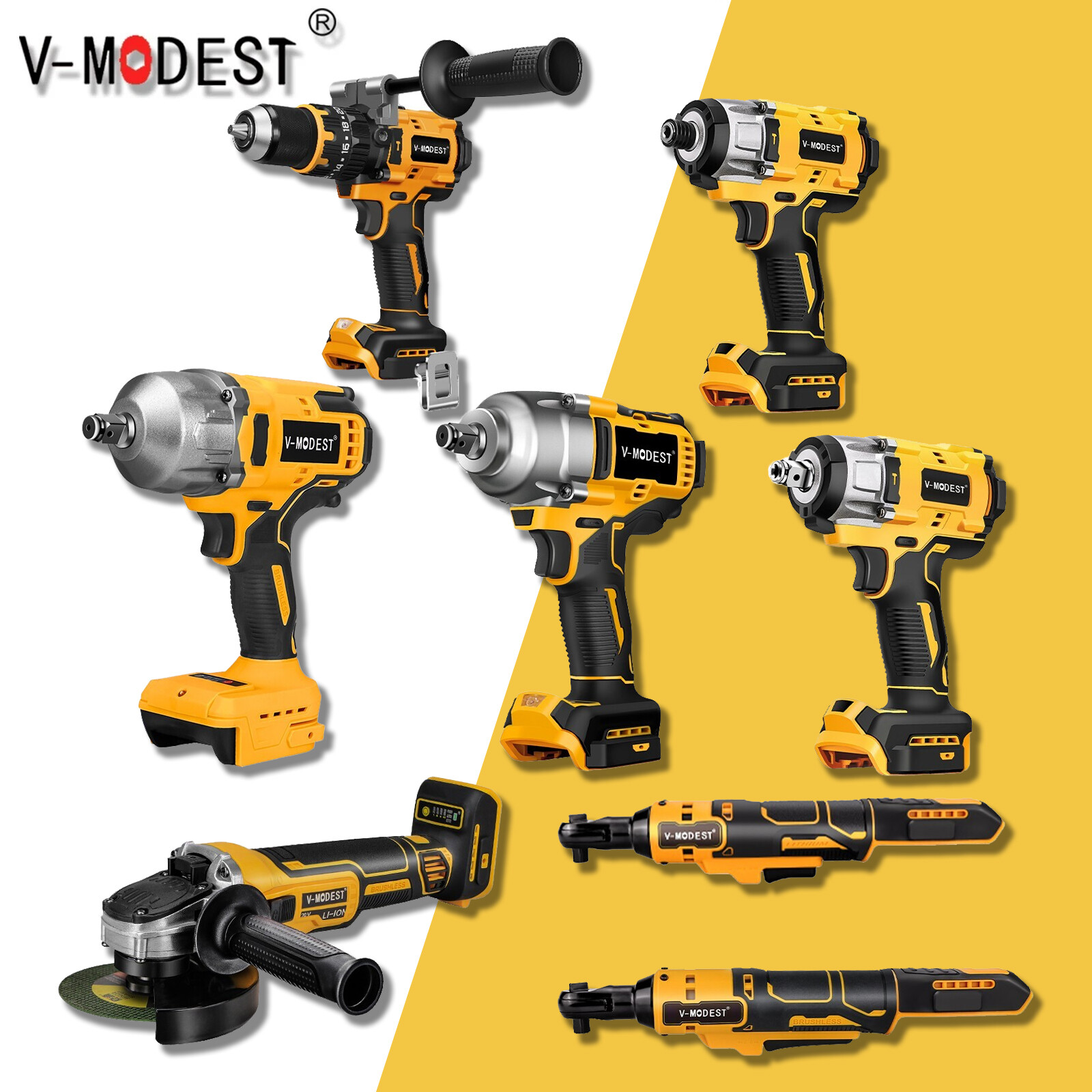 Compatible DEWALT 20V Power Tool Combo Impact Wrench/Angle Grinder/Hammer Drill