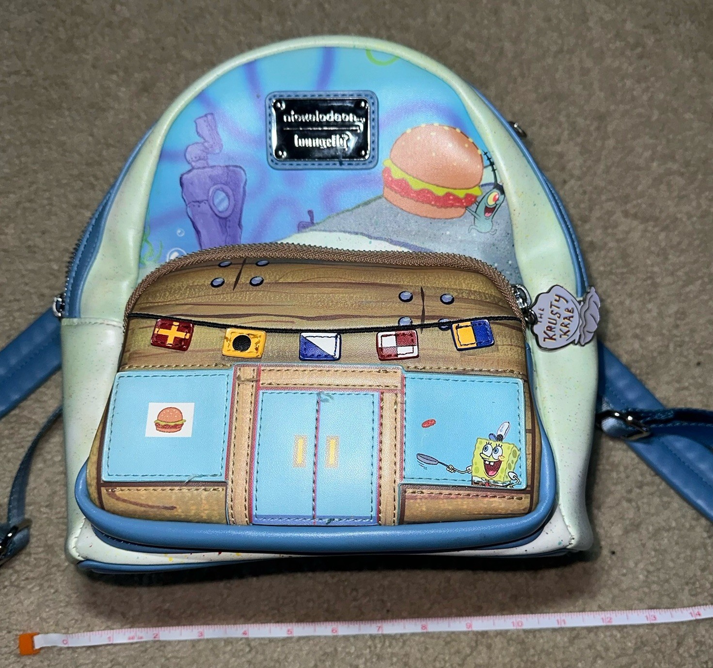 Loungefly Spongbob Krusty Krab Backpack Zipper Applique Matte Finish