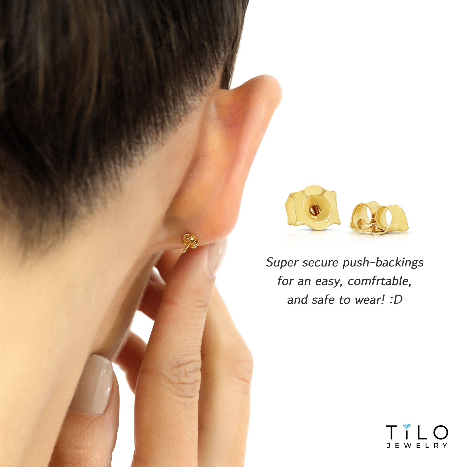 14K Real Solid Yellow Gold Round Ball Bead Sleeper Stud Earrings Pushback 3-8mm