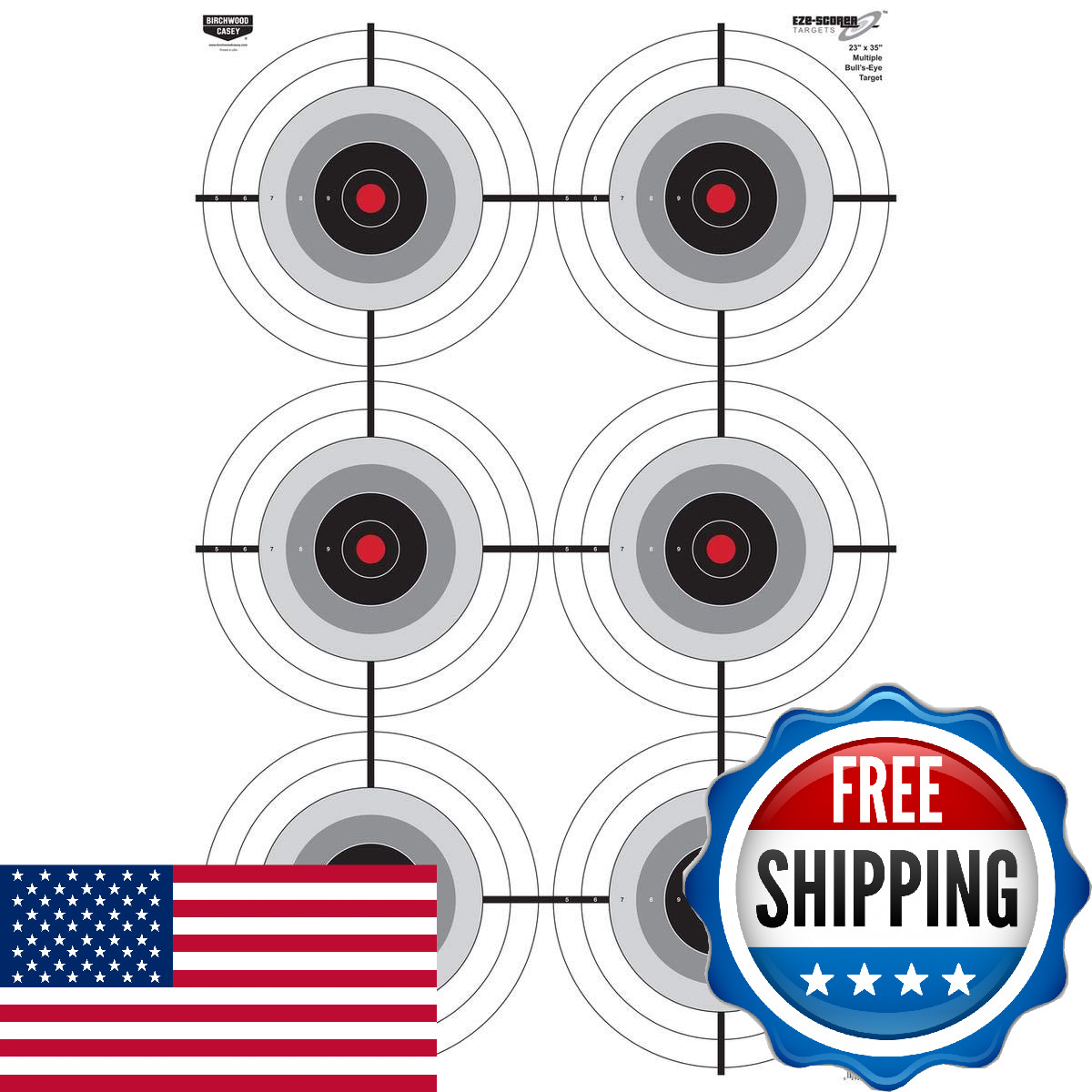 Birchwood Casey 23 X 35 Eze-Scorer Multiple Bulls-Eye Shoot-Up Brilliant White