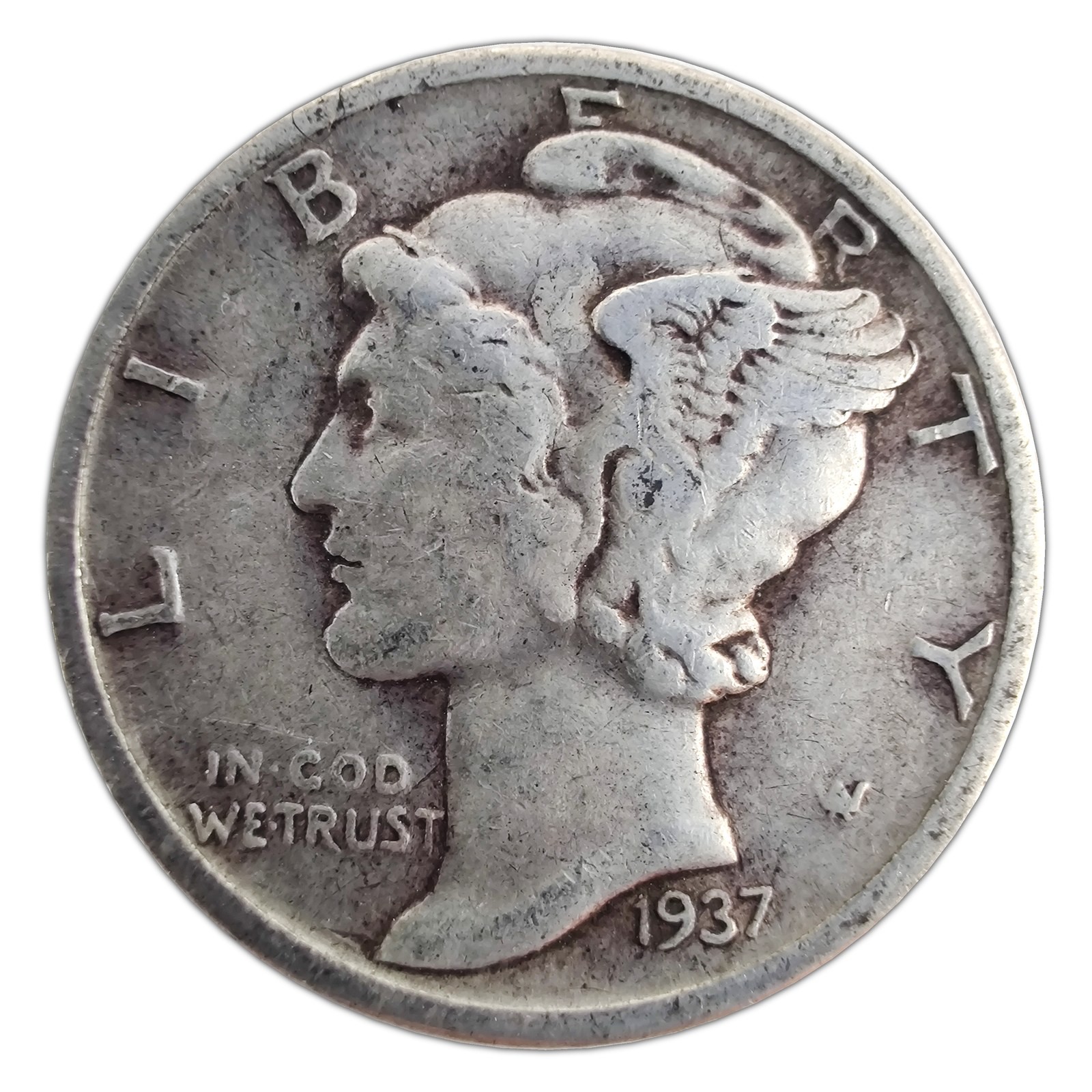 1937-P Mercury Dime F Fine 90% Silver
