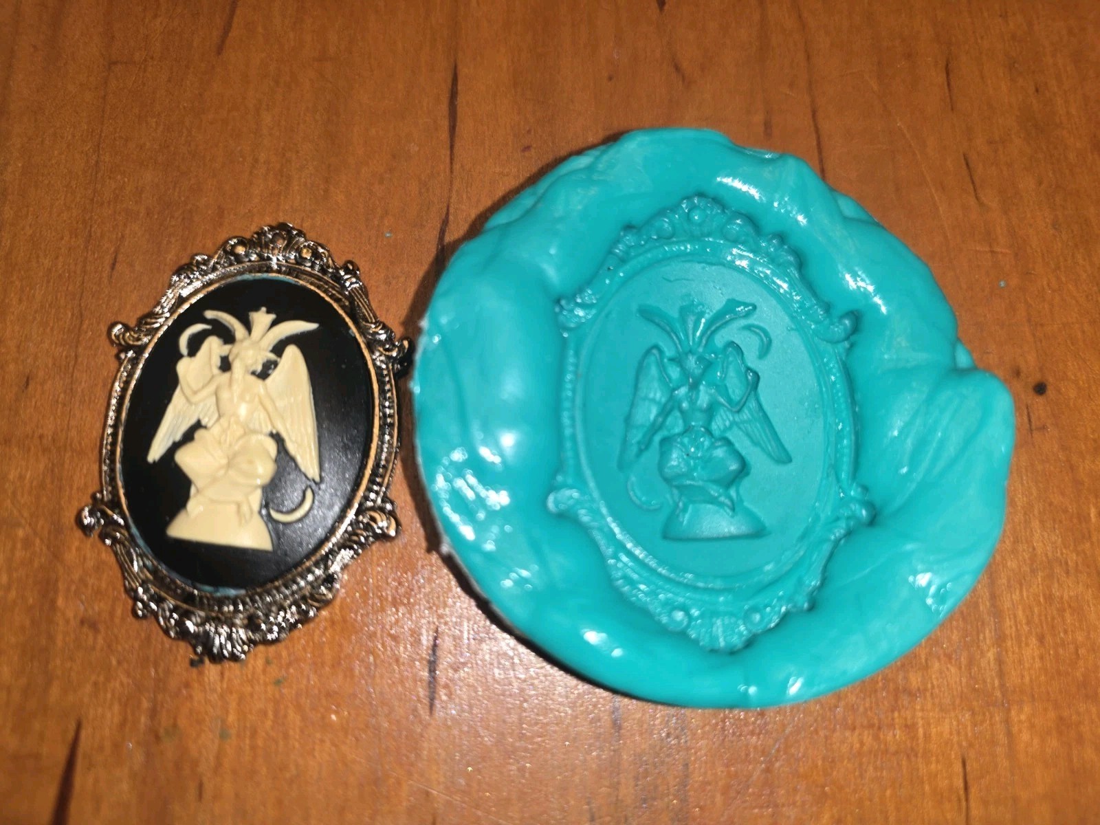 Baphomet Cameo Mold W vintage frame/ Pendant Jewelry Making Resin / Polymer Clay