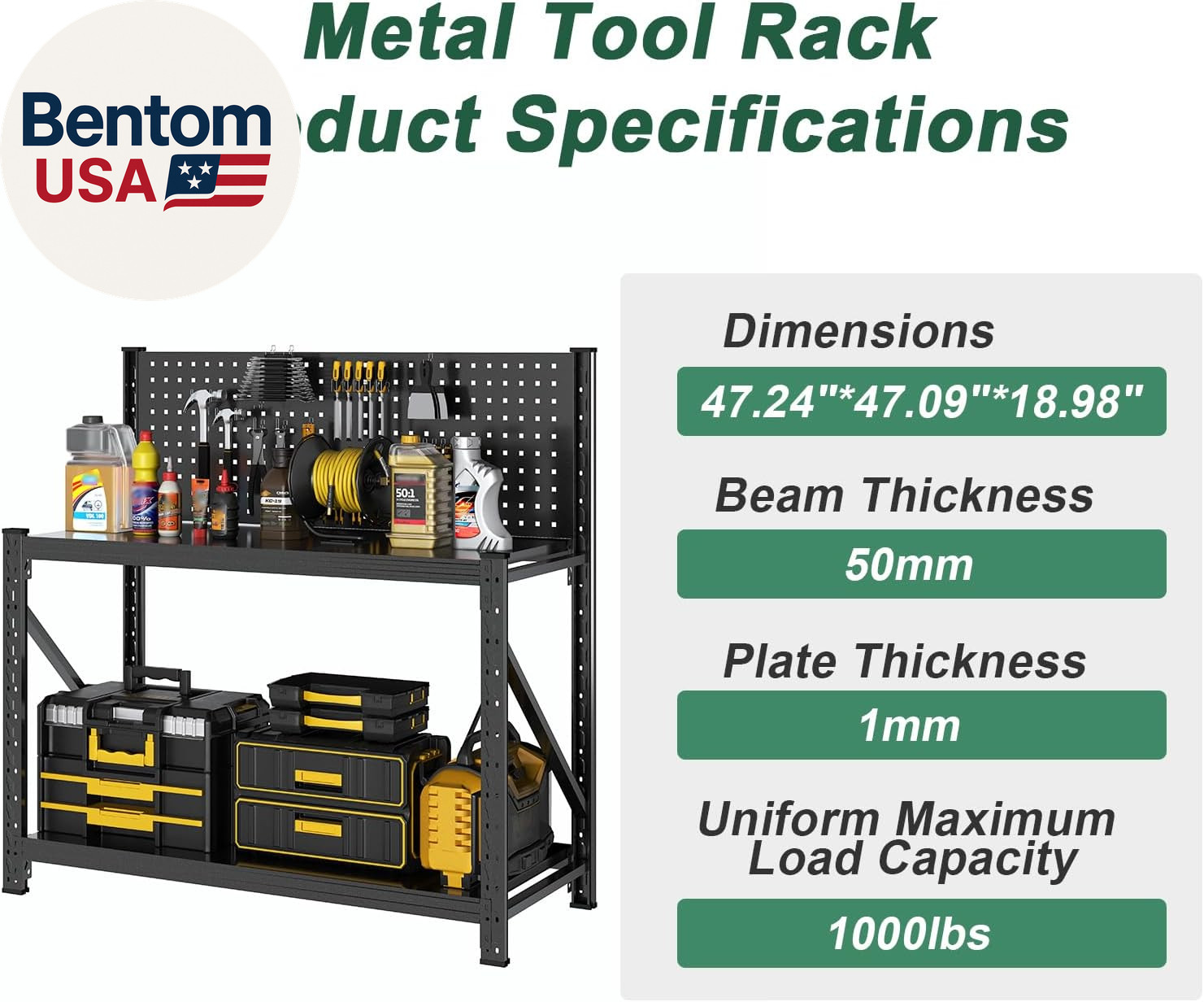 Work Bench with Pegboard,Heavy Duty 3000Lbs Capacity Workbench Adjustable Shelve