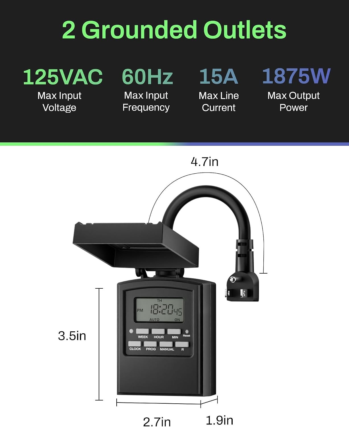 7 Day Outdoor Heavy Duty Digital Programmable Timer, Outdoor Timer Outlet Wat...