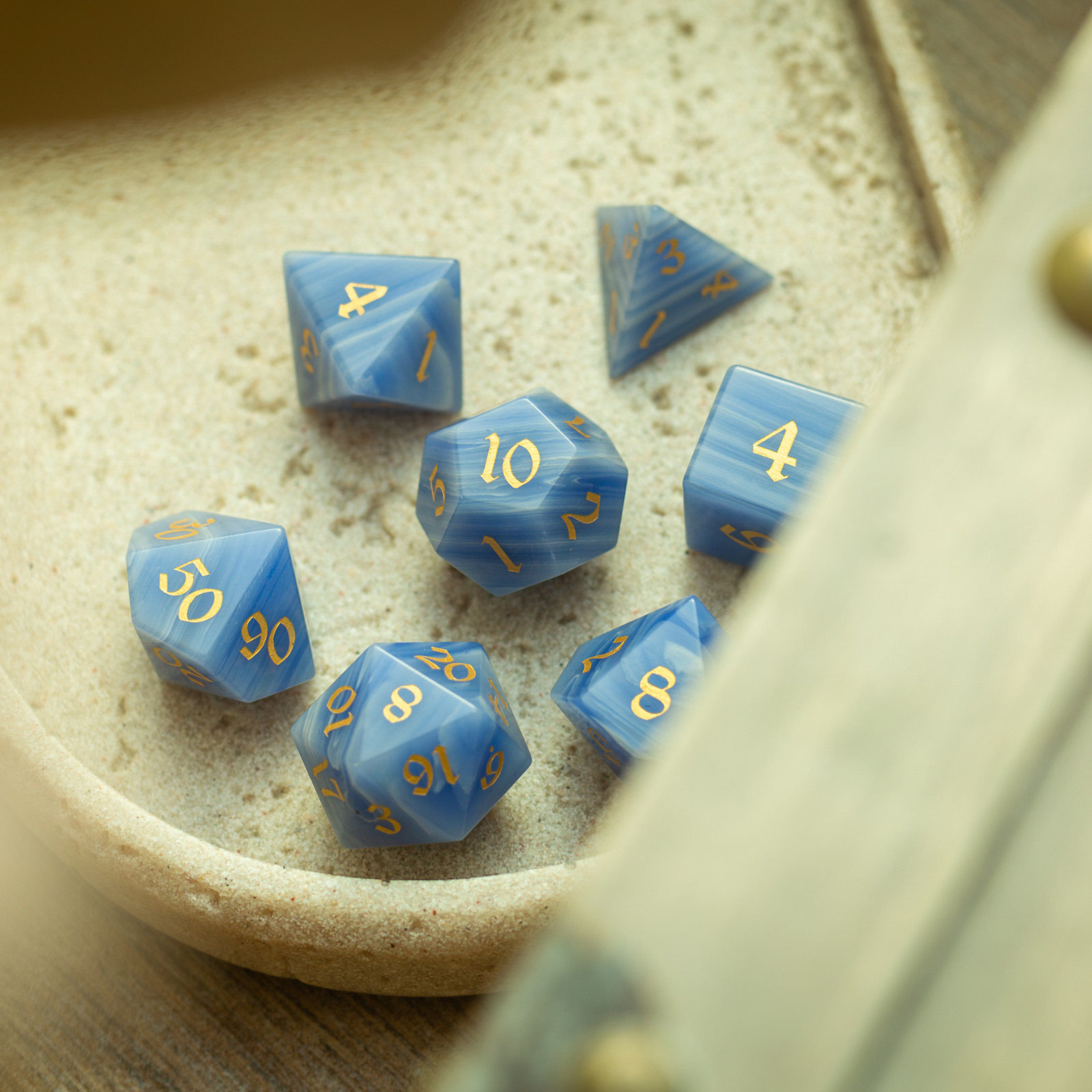 Blue Lace Agate Eye Gemstone DND Dice Set