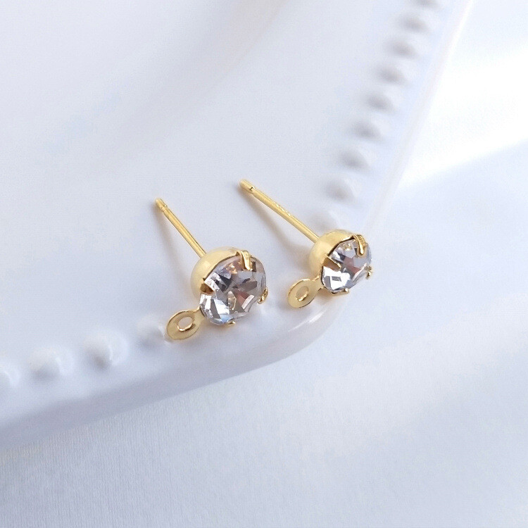 10pcs CZ Pave Round Stud Earrings,Cubic Zirconia Circle Earring With Loop