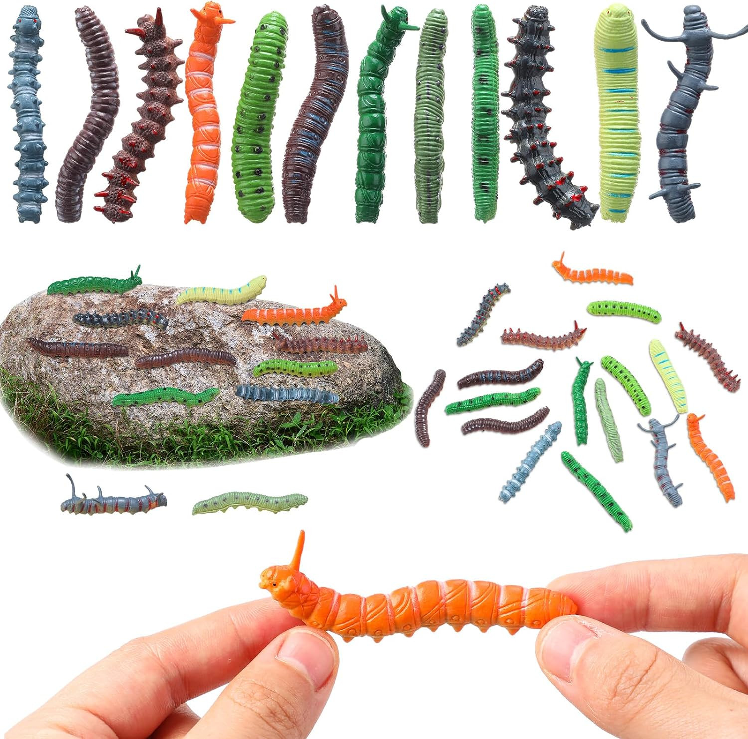 24 Pcs Simulation Caterpillar Fake Worm Crawling Insects Educational Learning Ac
