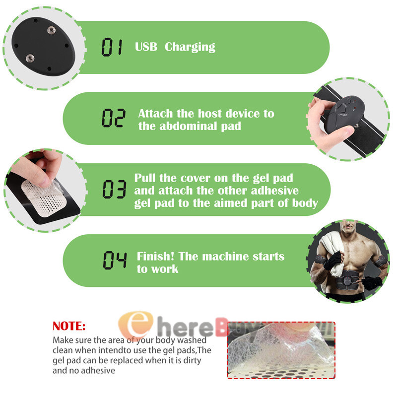 Rechargeable - EMS Abs Trainer Arms & Hips Muscle Stimulator Abdominal Training