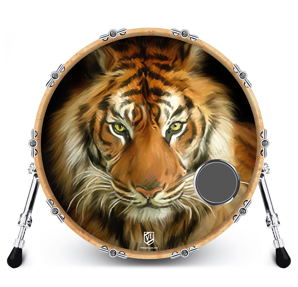 Custom Bass Drum Head with 4" Port Ring - Tiger King