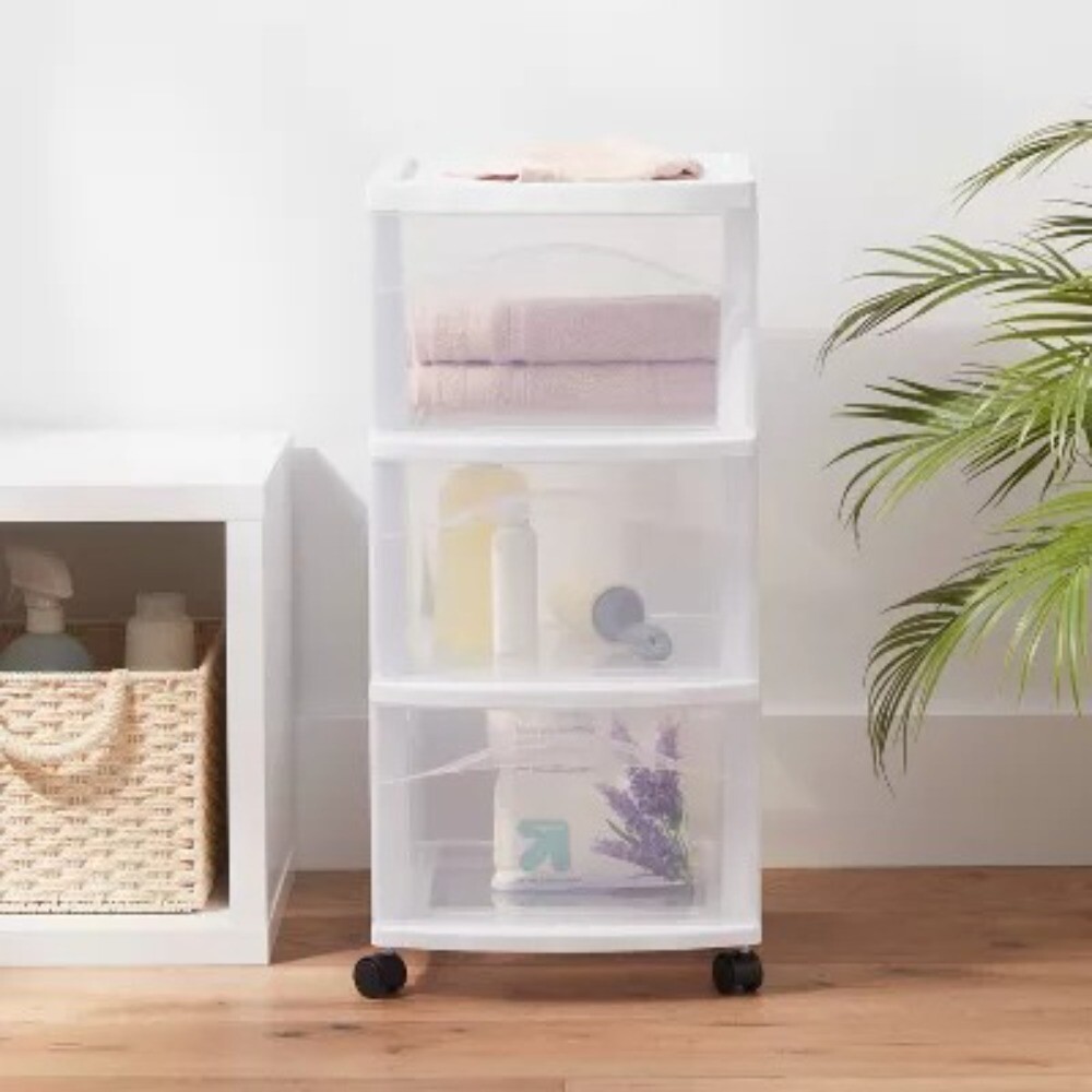 3 Drawer Medium Cart: Plastic Storage Drawers, Portable Utility with Casters