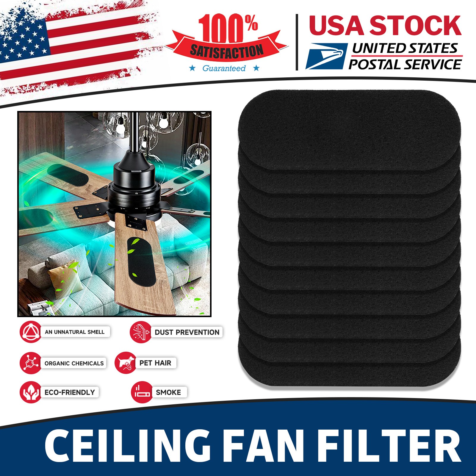 20Pcs Durable Ceiling Fan Filters for Blades - Universal Activated carbon Filter