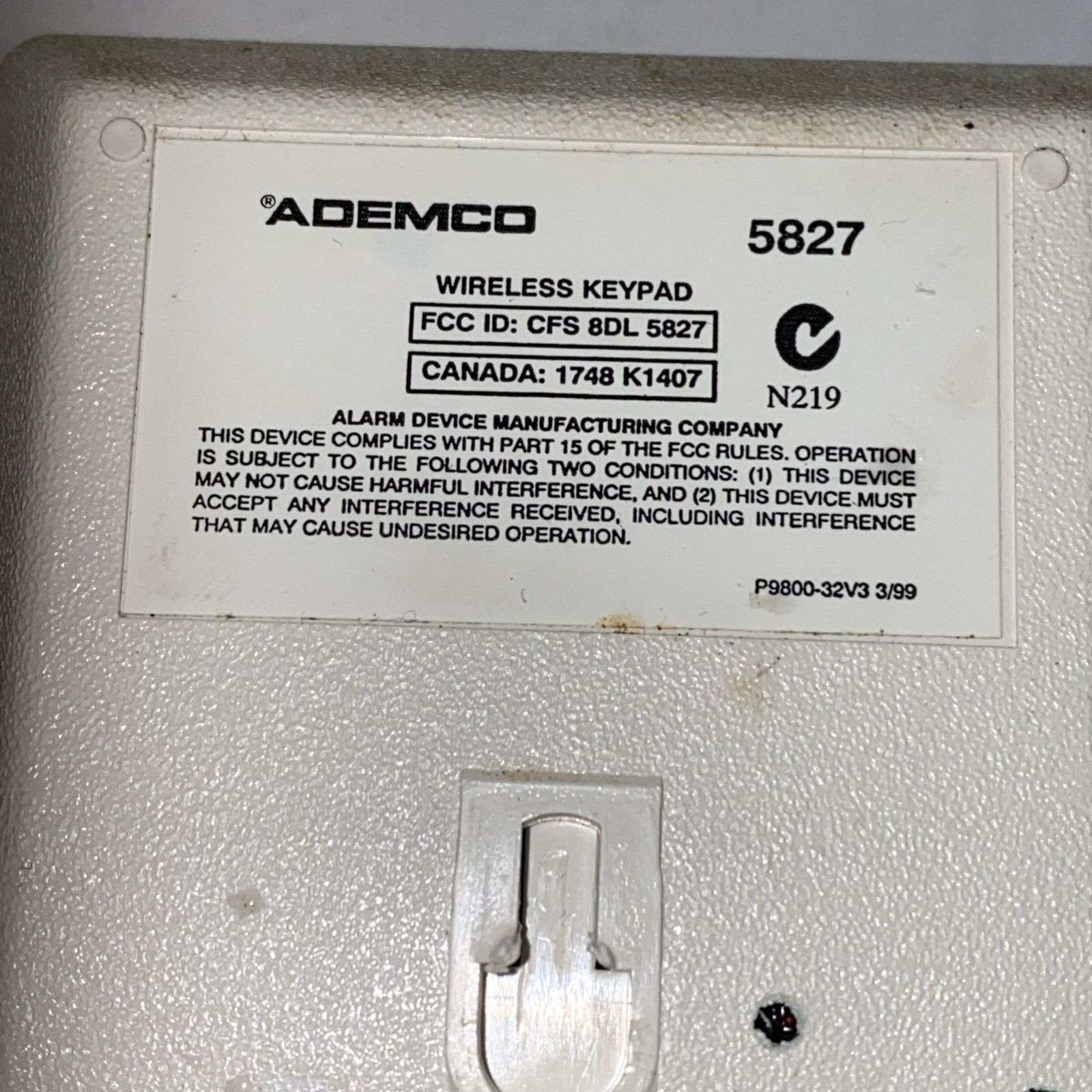 Ademco 5827 Home Security System Wall Mounted Remote Wireless Keypad