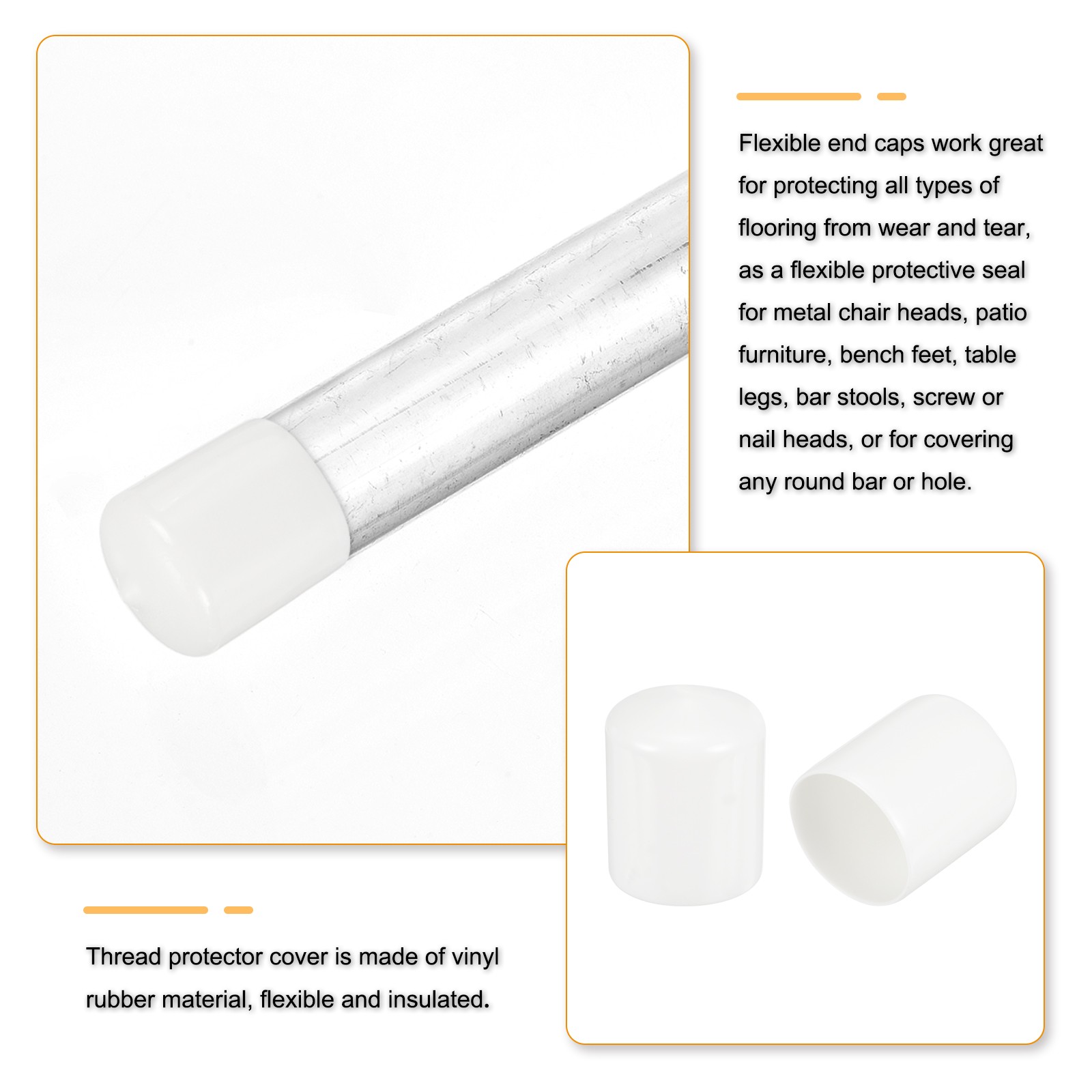8Pcs White 38mm Rubber End Caps Round Vinyl Plug Insert Rubber Flexible