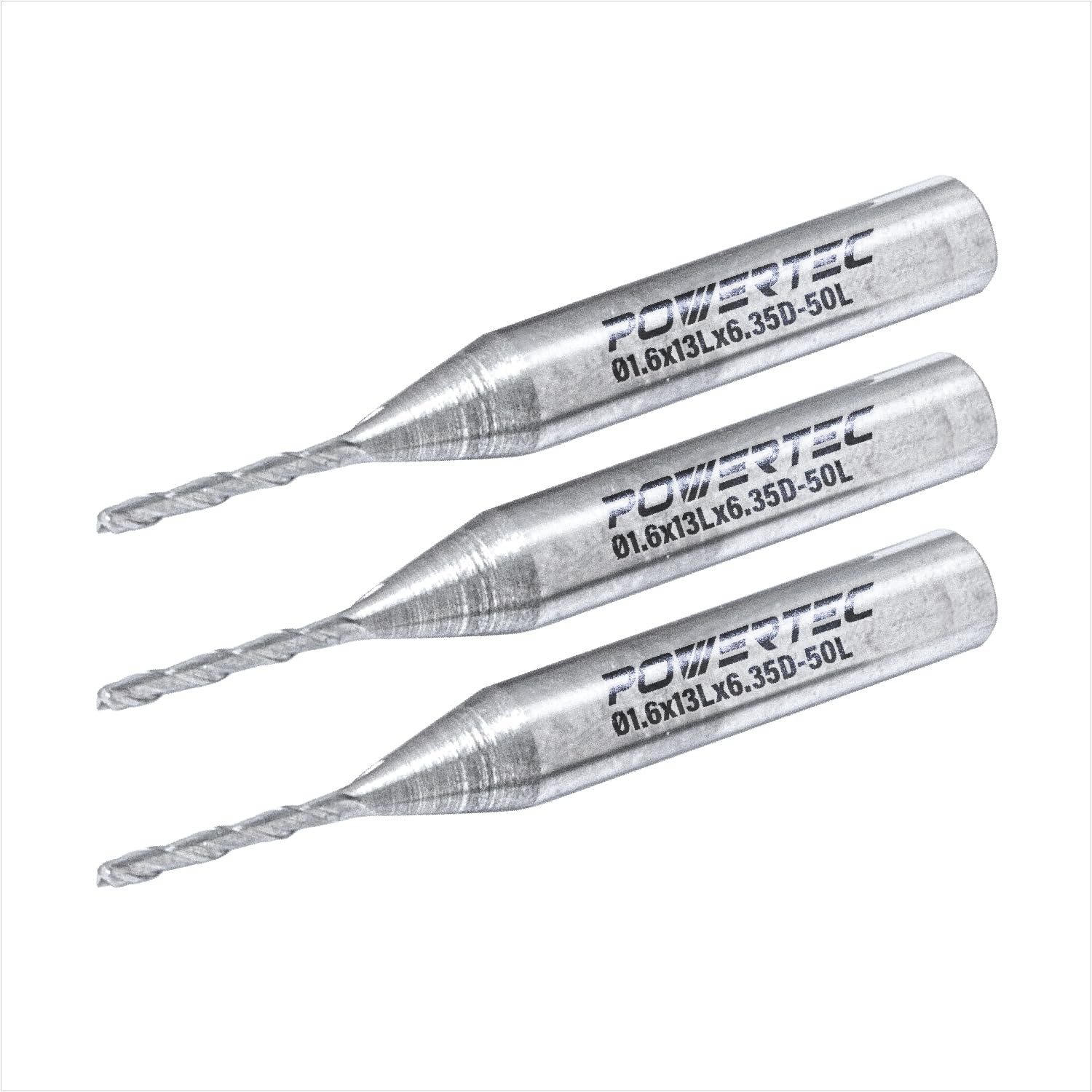 POWERTEC Tungsten Carbide Upcut Spiral Router Bit 3PK, 1/4" Shank, 1/16" Cut