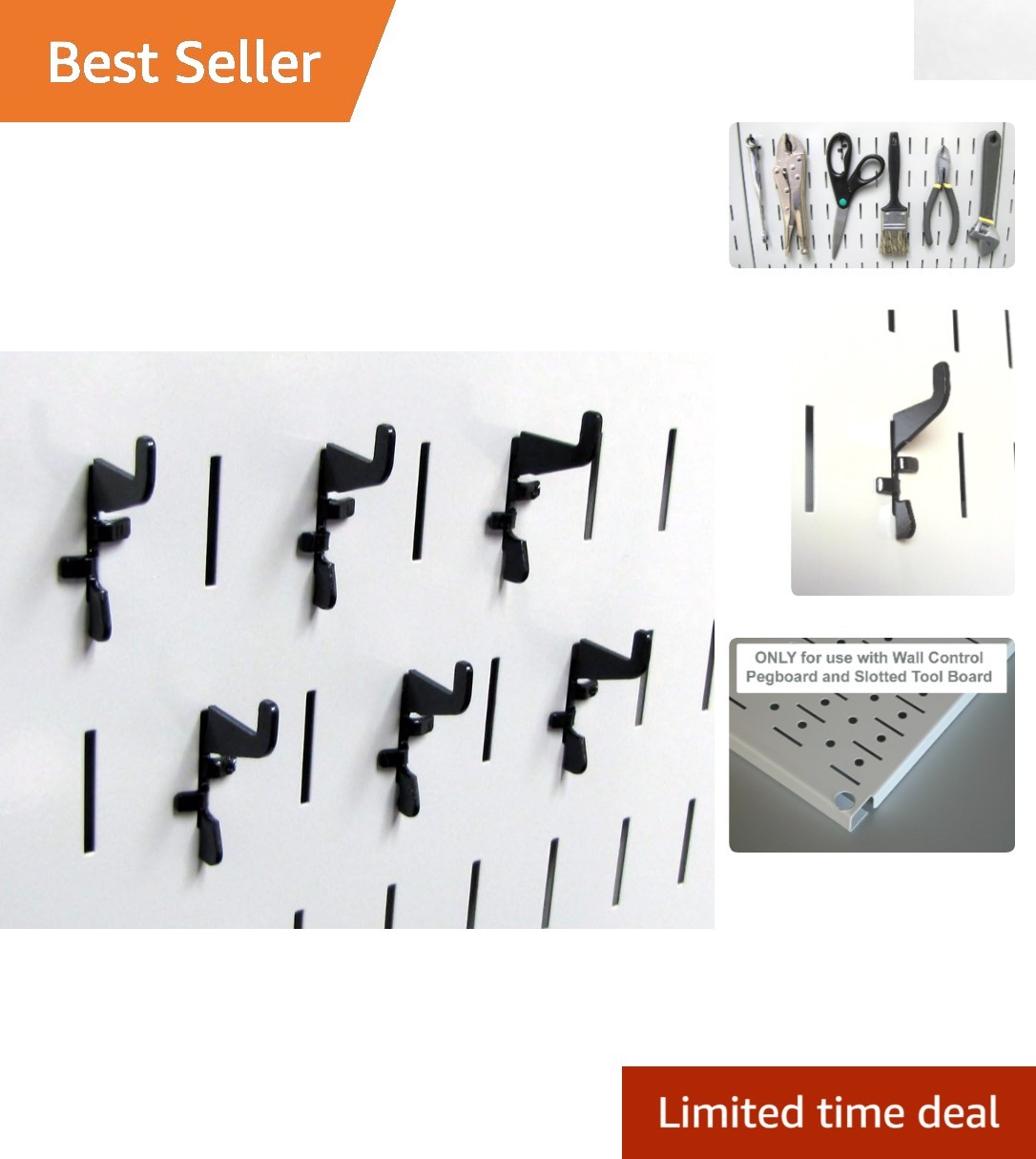 6 Pcs Black Rust-Resistant Slotted Metal Hooks for Pegboard Tool Organization