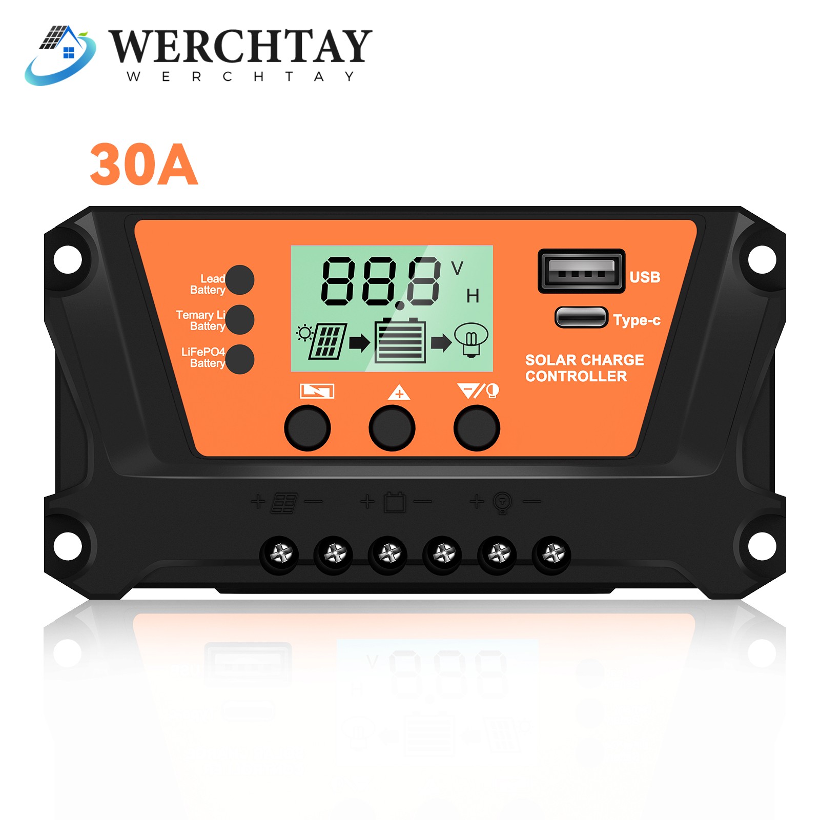 30A Solar Panel Regulator Charge Controller 12/24V LCD Auto Focus Tracking New