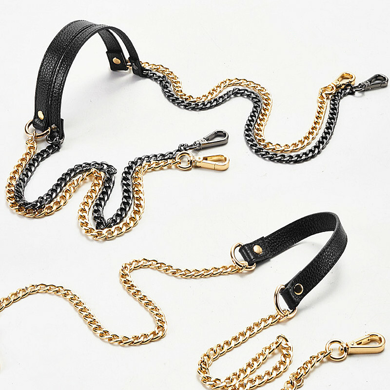 Genuine Litchi Leather Metal Chain Shoulder Crossbody Handbag Bag Strap