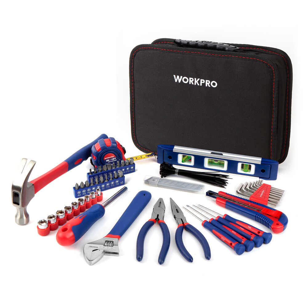 WORKPRO Home Tool Kit 100PIECE Household Hand Tool Kit Set w/Easy Carrying Pouch