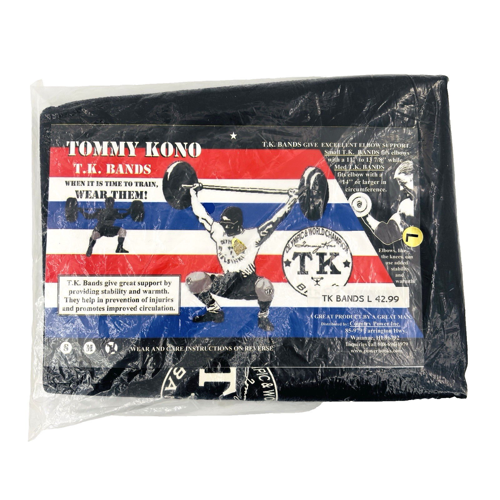 New Set of 2 Tommy Kono Knee Sleeves T. K. Bands Size Large Black Lifting Gym