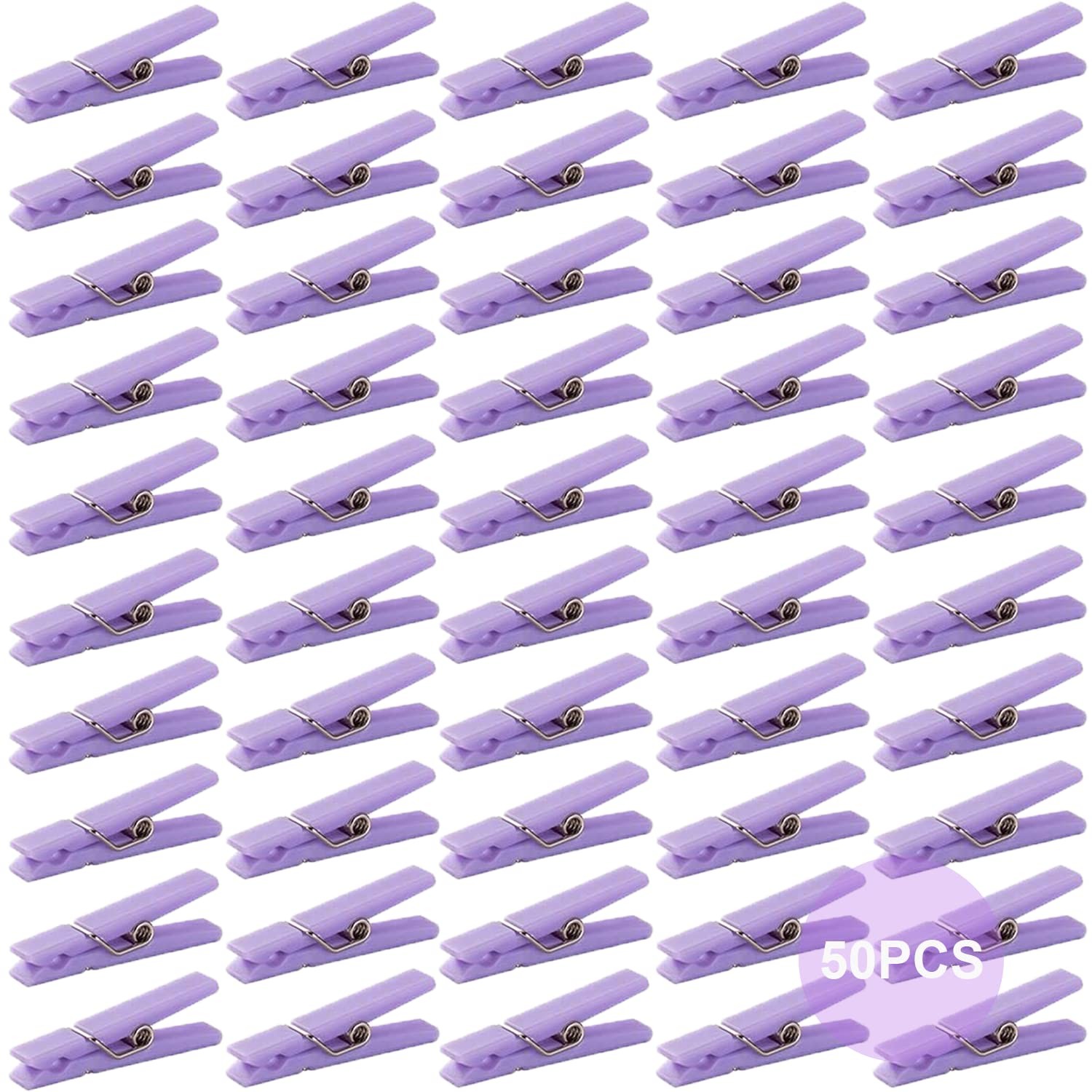 50 PCS Small Transparent Plastic Tool Paper Clips Clothespins Small, Purple