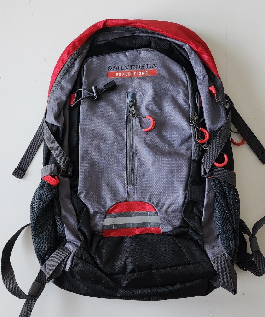 SilverSea Expeditions Backpack Gray Red Padded Bag Travel Multiple Zip Pockets
