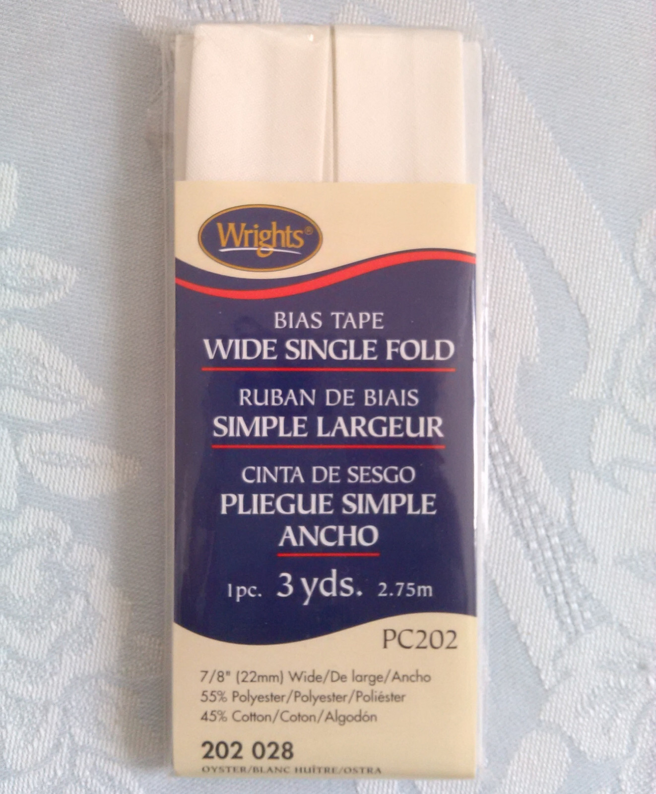 3 yards Oyster Ivory Cream 7/8" Wide Single Fold BIAS TAPE Wright's 202-028