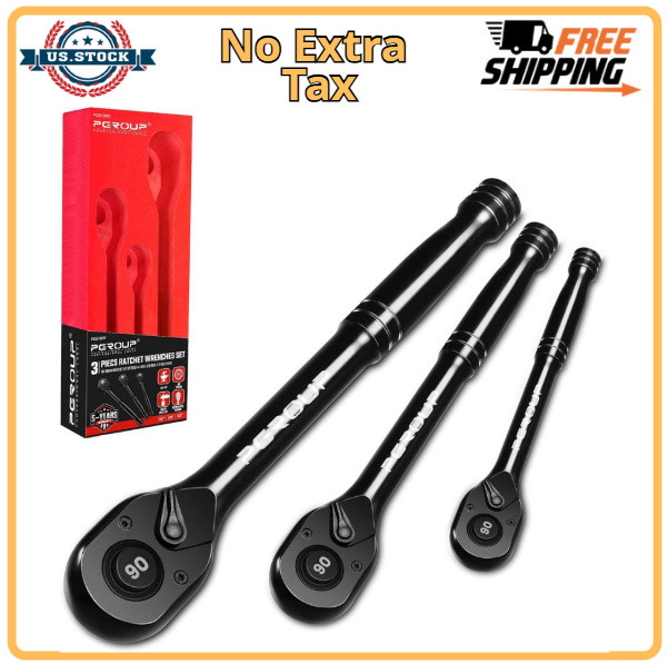 3-Piece 90 Tooth Ratchet Wrench Set, 1/4”, 3/8”, 1/2” Drive Reversible Ratchets,