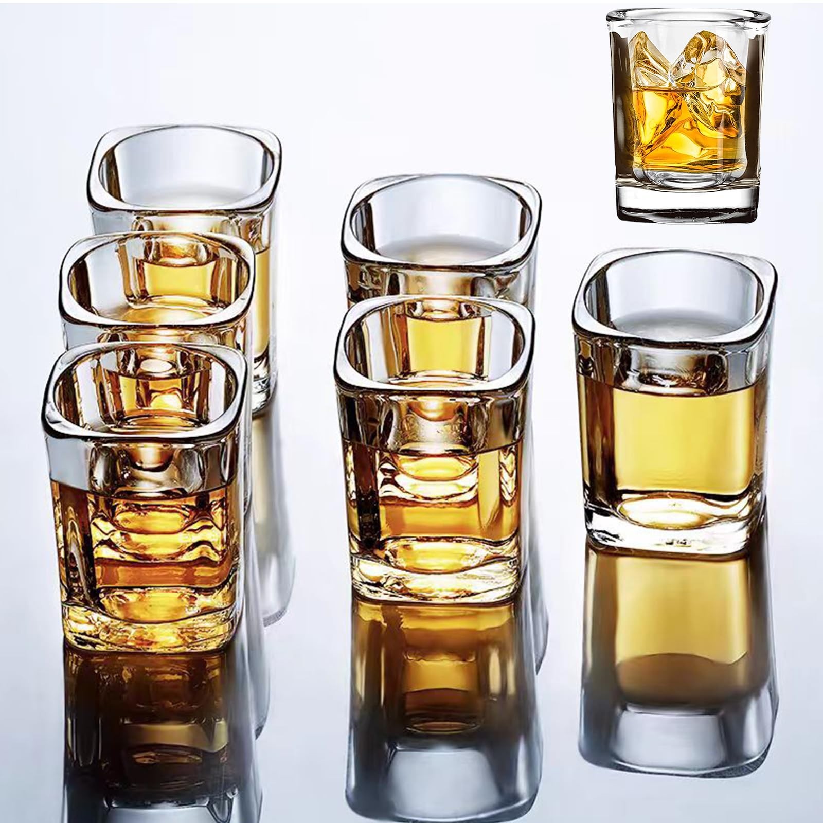 Heavy Base Shot Glasses Set 6 Pack 2.2 Oz Clear Square Shot Glasses