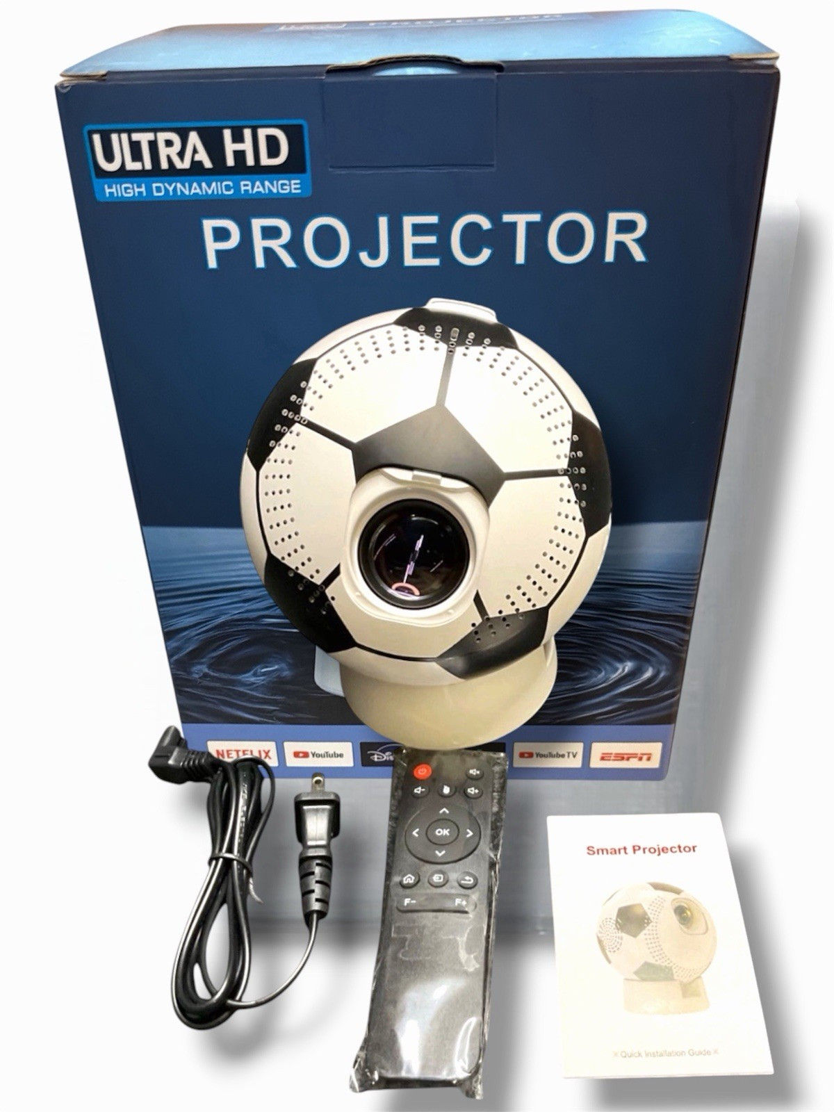 Theater Projector, Ultra HD Soccer Ball Home Android 11, Wi-Fi, Auto Keystone