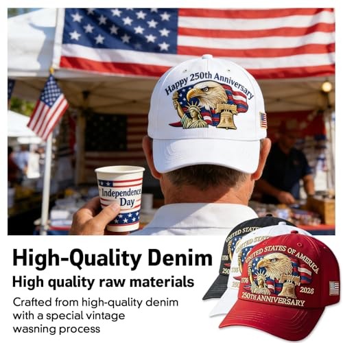 250th Anniversary USA Hat - Adjustable Retro Embroidered Baseball Cap