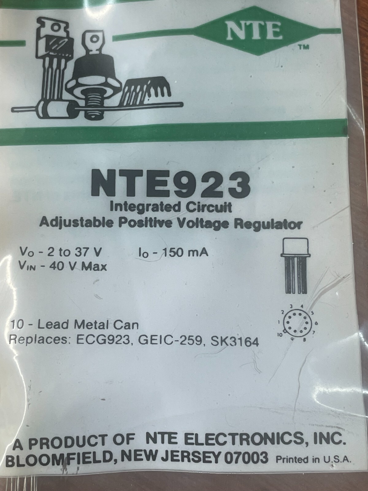 NTE923, 2V to 37V Precision Voltage Regulator ~ TO-5, 10 Pin Metal Can (ECG923)