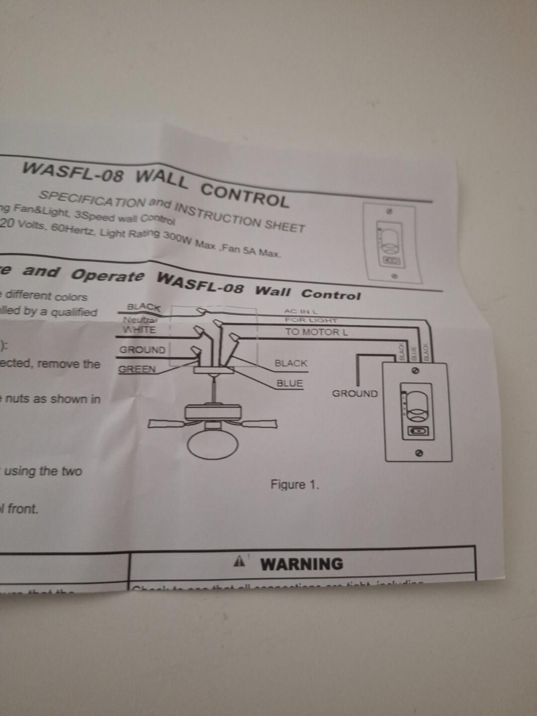 Ceiling Fan Wall-Mounted Control Model WASFL-08 White / 3 SPEED CHUNGEAR