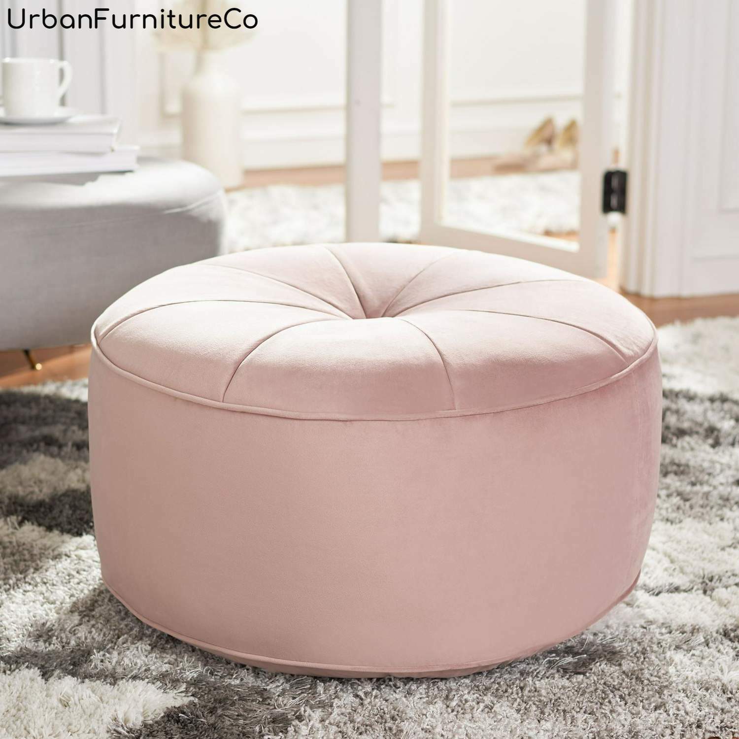 Modern Minimalist Round Velvet Chair Plush Pouffe Ottoman Footrest Living Room