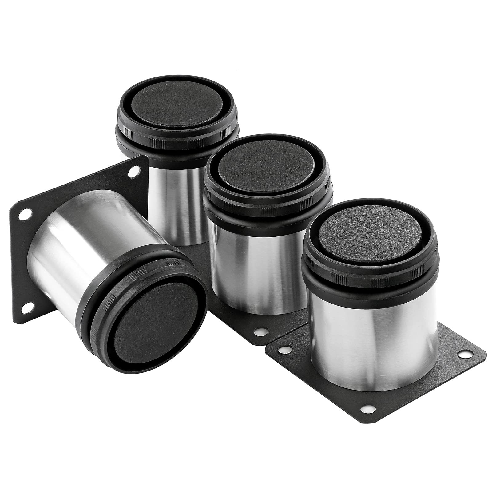 4 PCS 2.5 Inch Metal Furniture Legs Stainless Steel Adjustable Round Silver