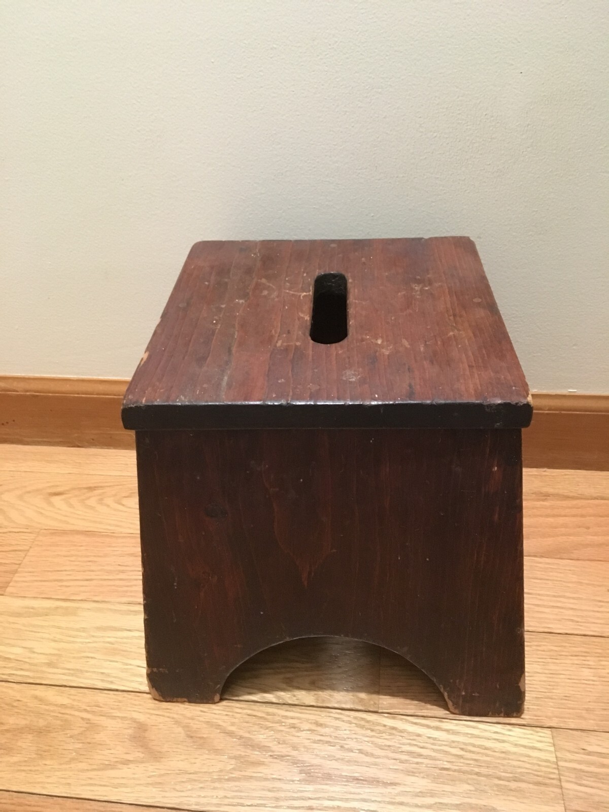 Antique Handmade Wooden Bench Foot Stool Primitive Farmhouse Finger Slot